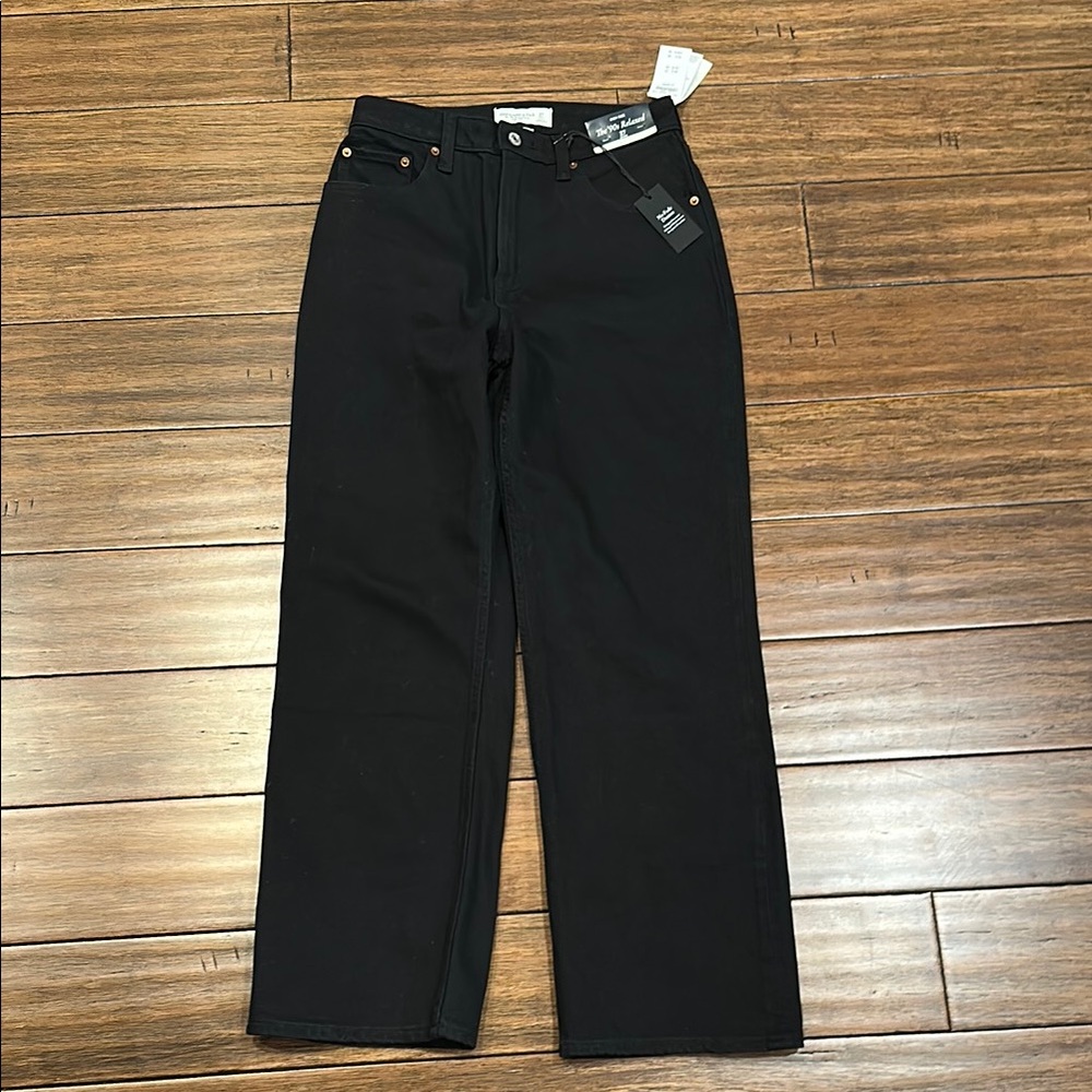 Abercrombie 90s Relaxed High Rise Black Jeans Curve Love 27 Short 4S No Fade